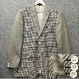 Houndstooth Herringbone Sport Coat Mens 44R Taupe Black Mixed Media Peak Jacket
